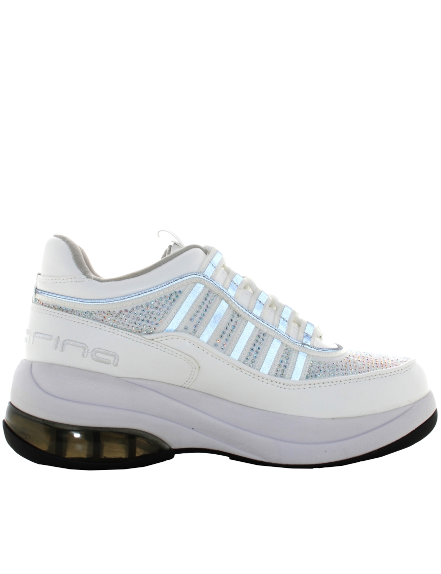 FORNARINA donna sneakers con zeppa UP WHITE SILVER